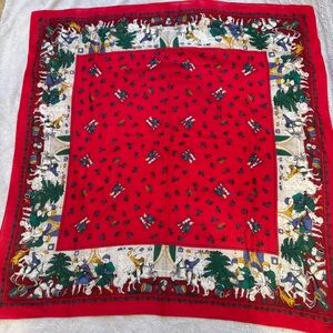 Anne Marie French Provencal Illustrated Cotton Scarf Red Holiday Scene